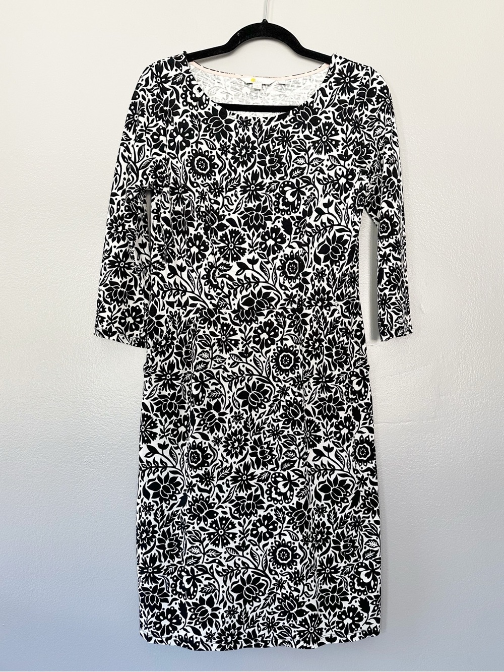 Boden Black White Floral 100% Cotton Dress 3/4 Sleeve Size 6R